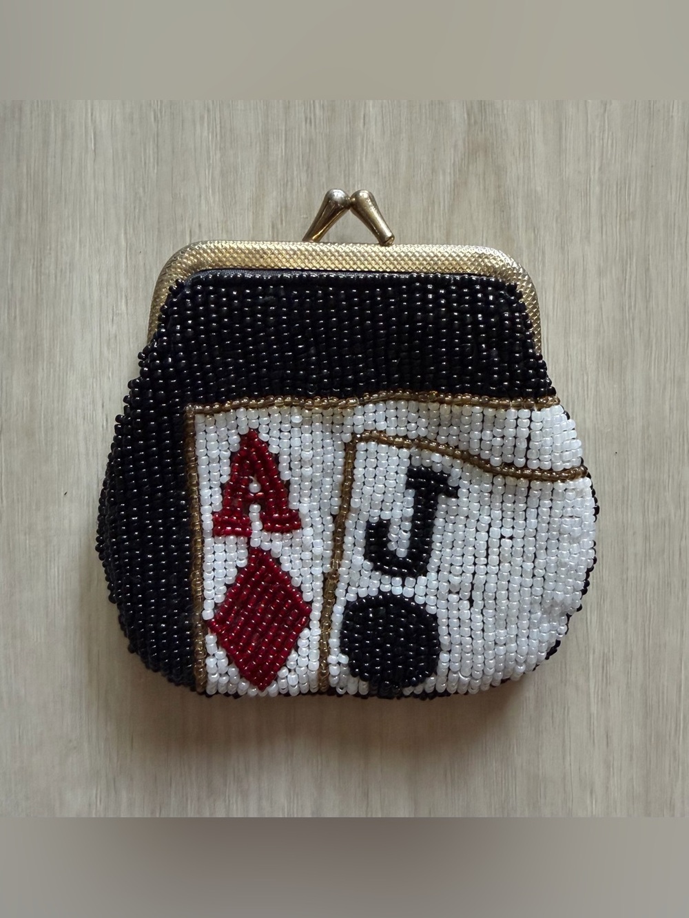 Vintage Beaded Coin Purse Poker Ace of Diamonds Jack of Spades